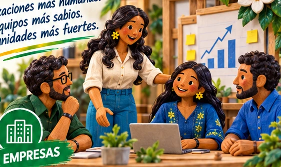 Equipo de empresa representado con muñecos de madera